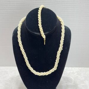 VTG Woven Mother of Pearl Bead Collar Necklace Rope Choker Bracelet Jewelry Set